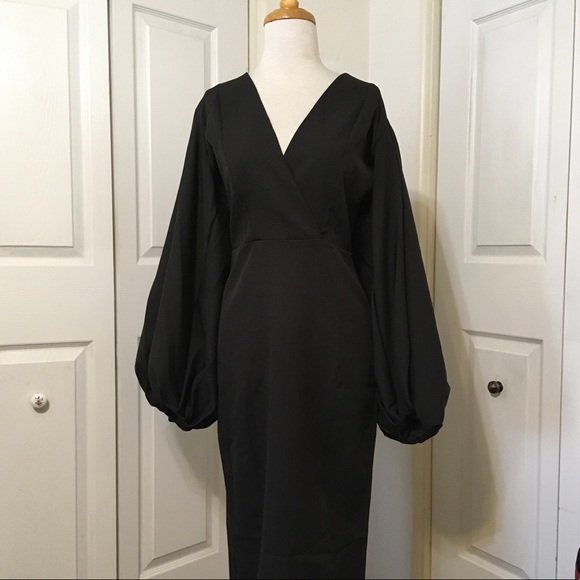 Black Cocktail Dress Balloon Sleeve - Picture 1 of 7
